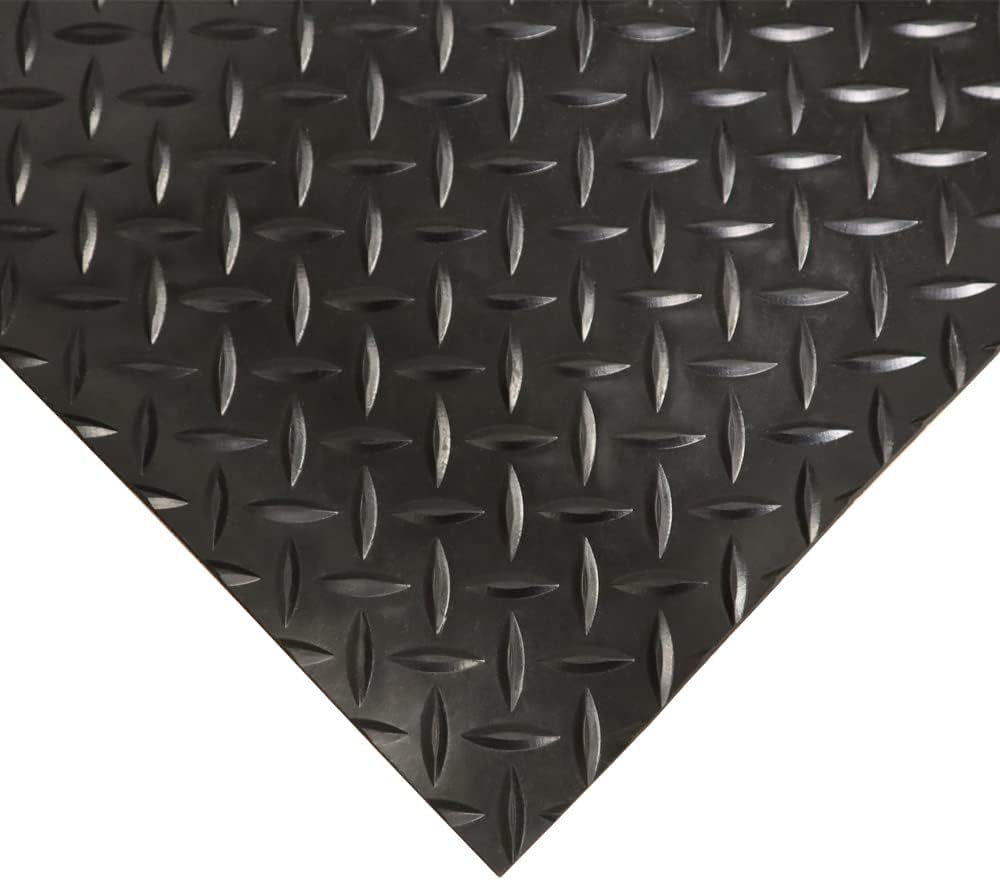 Diamond-Plate Rubber Flooring Roll - 3 mm x 4 ft x 2 ft Roll - Black