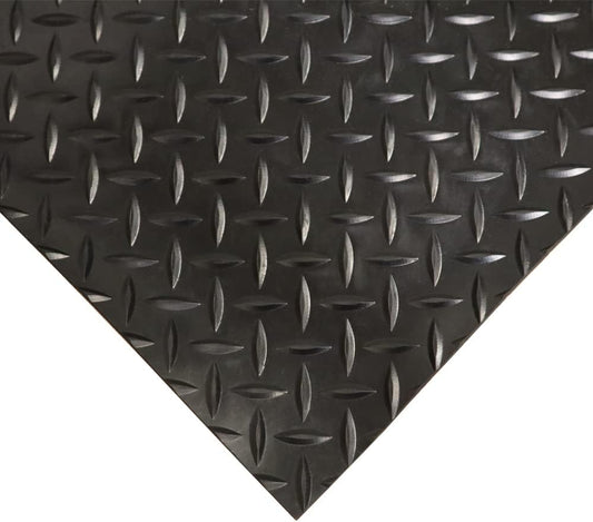 Diamond-Plate Rubber Flooring Roll - 3 mm x 4 ft x 2 ft Roll - Black