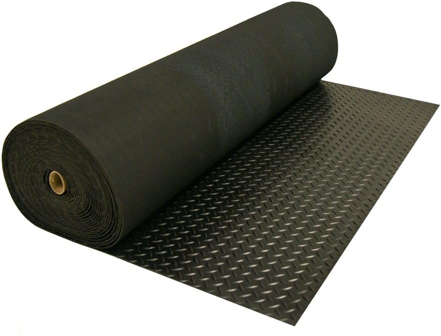 Diamond-Plate Rubber Flooring Roll - 3 mm x 4 ft x 2 ft Roll - Black
