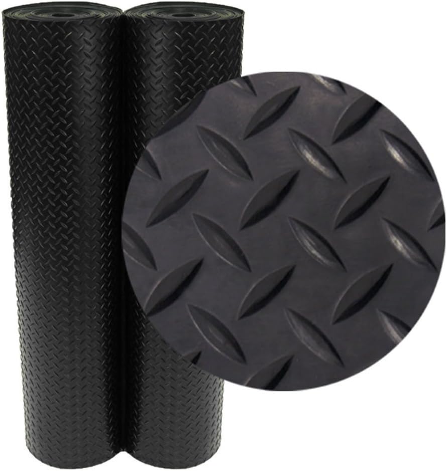Diamond-Plate Rubber Flooring Roll - 3 mm x 4 ft x 2 ft Roll - Black