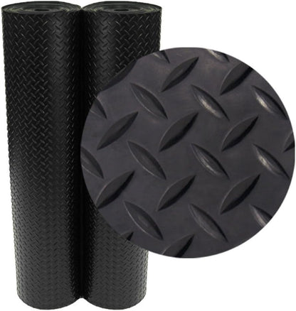 Diamond-Plate Rubber Flooring Roll - 3 mm x 4 ft x 2 ft Roll - Black