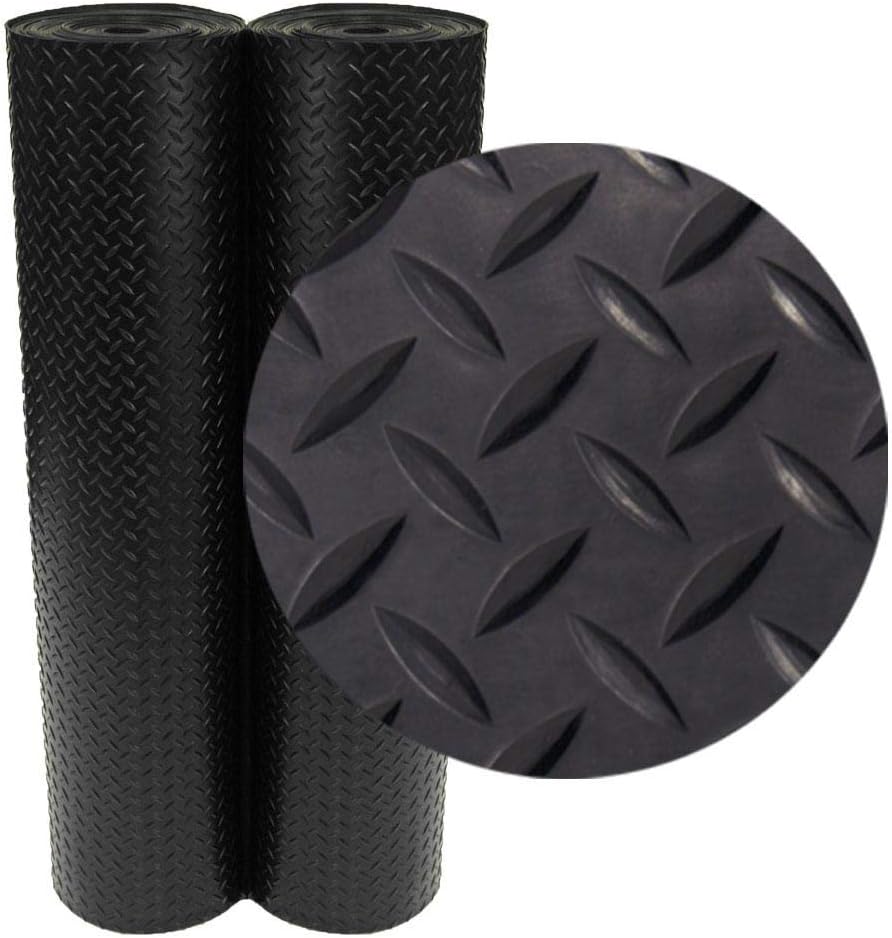 Diamond-Plate Rubber Flooring Roll - 3 mm x 4 ft x 2 ft Roll - Black
