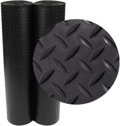 Diamond-Plate Rubber Flooring Roll - 3 mm x 4 ft x 2 ft Roll - Black