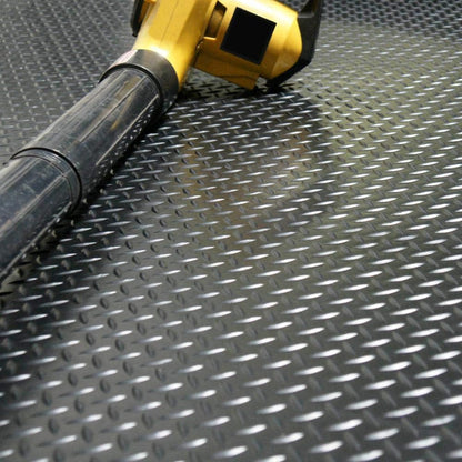 Diamond-Plate Rubber Flooring Roll - 3 mm x 4 ft x 2 ft Roll - Black
