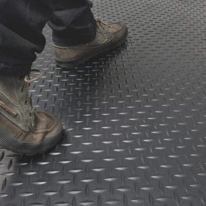 Diamond-Plate Rubber Flooring Roll - 3 mm x 4 ft x 2 ft Roll - Black