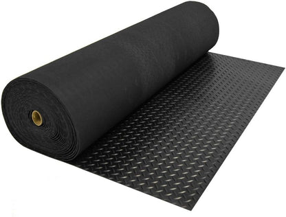 Diamond-Plate Rubber Flooring Roll - 3 mm x 4 ft x 2 ft Roll - Black