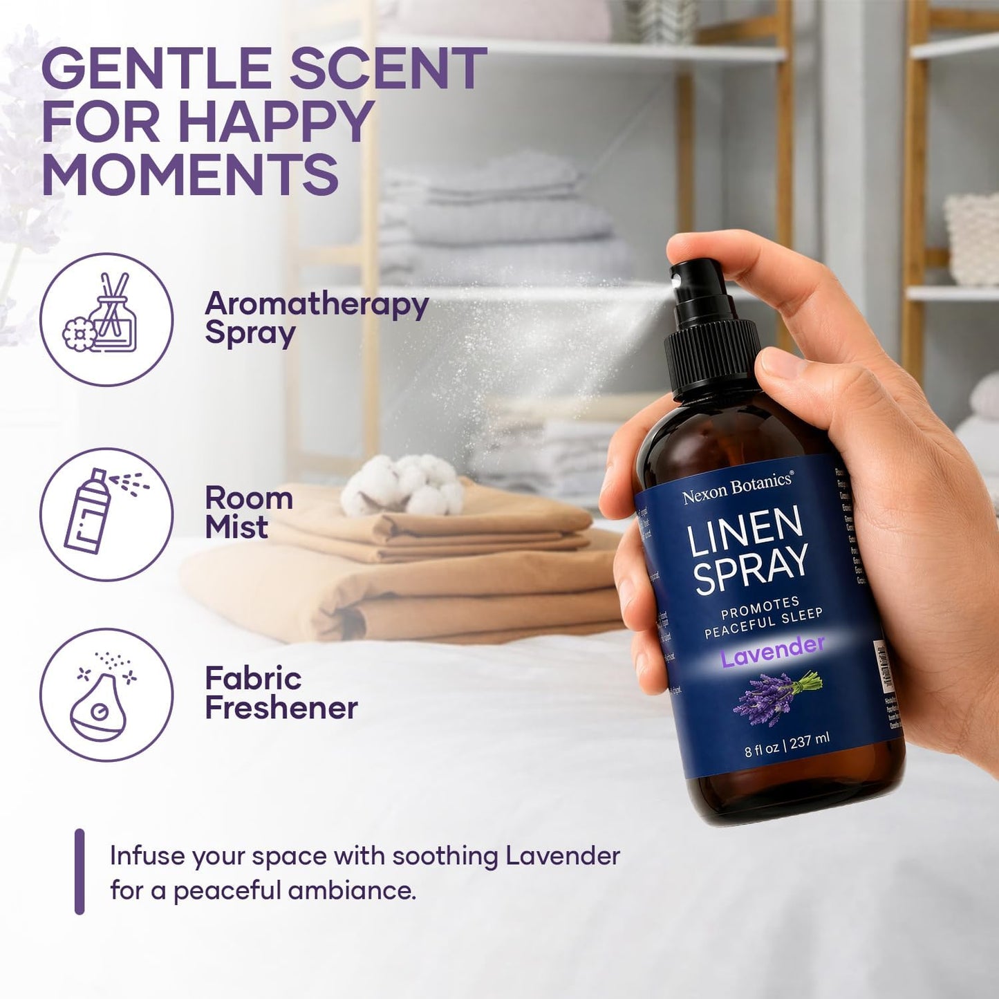 Lavender Linen Spray and Soothing Room Mist 8 fl oz with Gentle Scent