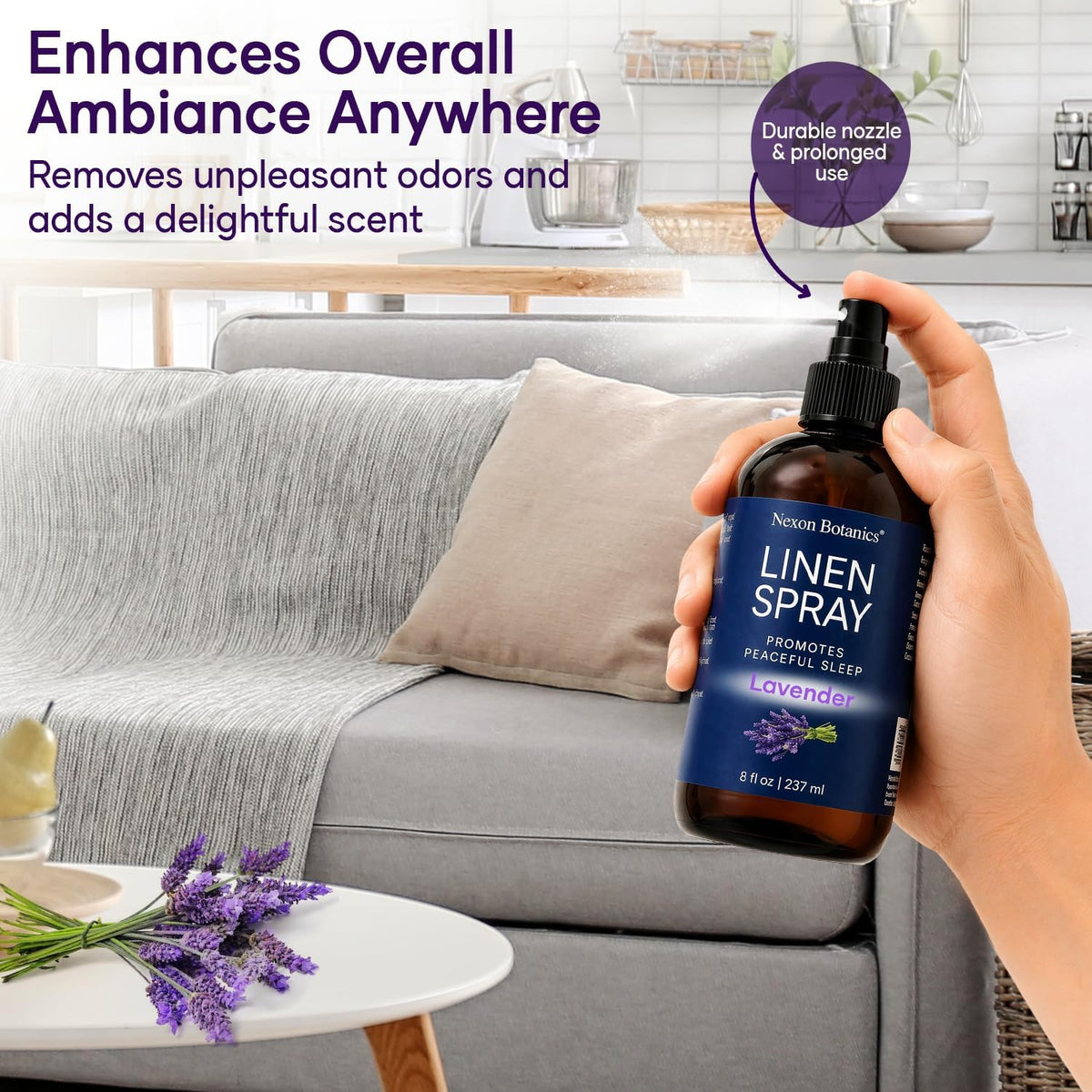 Lavender Linen Spray and Soothing Room Mist 8 fl oz with Gentle Scent