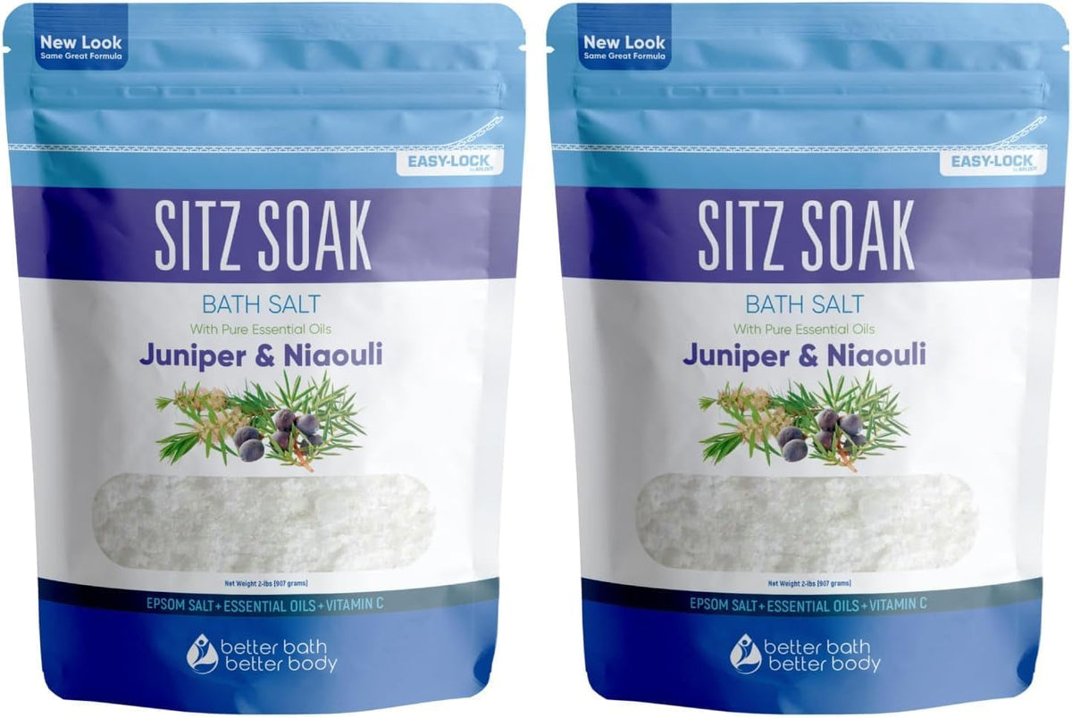 Sitz Bath Soak 2-Lbs Sitz Salt Epsom Salt Hemorrhoid Soothing with Pure Essential Oils in BPA Free Pouch with Press-Lock Seal Made in USA