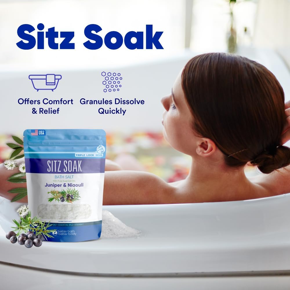 Sitz Bath Soak 2-Lbs Sitz Salt Epsom Salt Hemorrhoid Soothing with Pure Essential Oils in BPA Free Pouch with Press-Lock Seal Made in USA