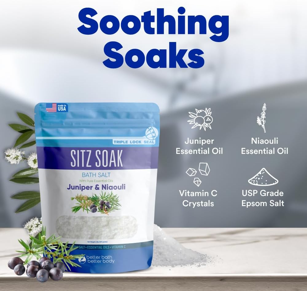 Sitz Bath Soak 2-Lbs Sitz Salt Epsom Salt Hemorrhoid Soothing with Pure Essential Oils in BPA Free Pouch with Press-Lock Seal Made in USA