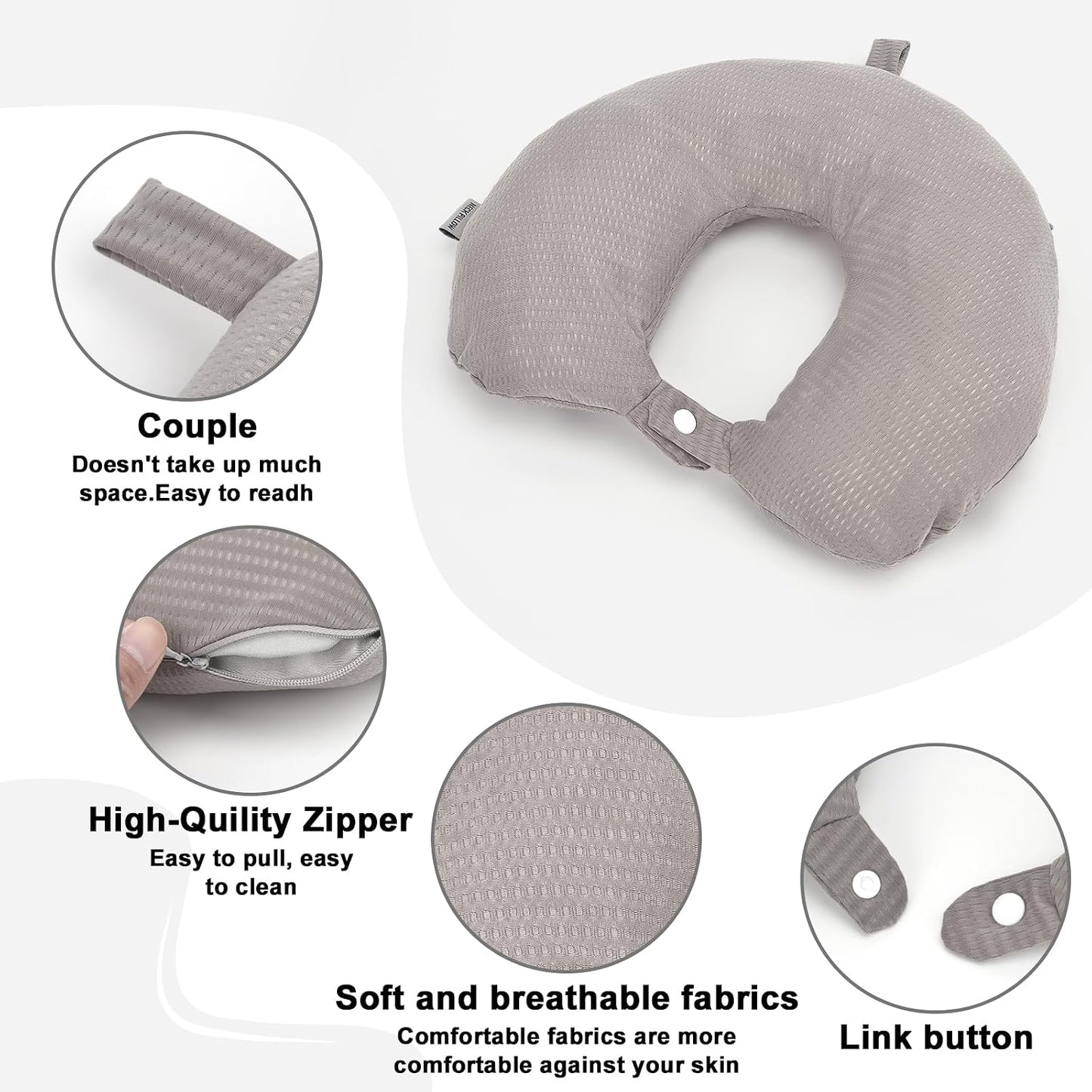 Travel Neck Pillow Cover U Shape Necks Pillows Case Replacement Covers Soft and Smooth Pink (ONLY Pillow Cover, No Filler)
