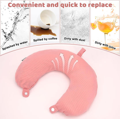 Travel Neck Pillow Cover U Shape Necks Pillows Case Replacement Covers Soft and Smooth Pink (ONLY Pillow Cover, No Filler)