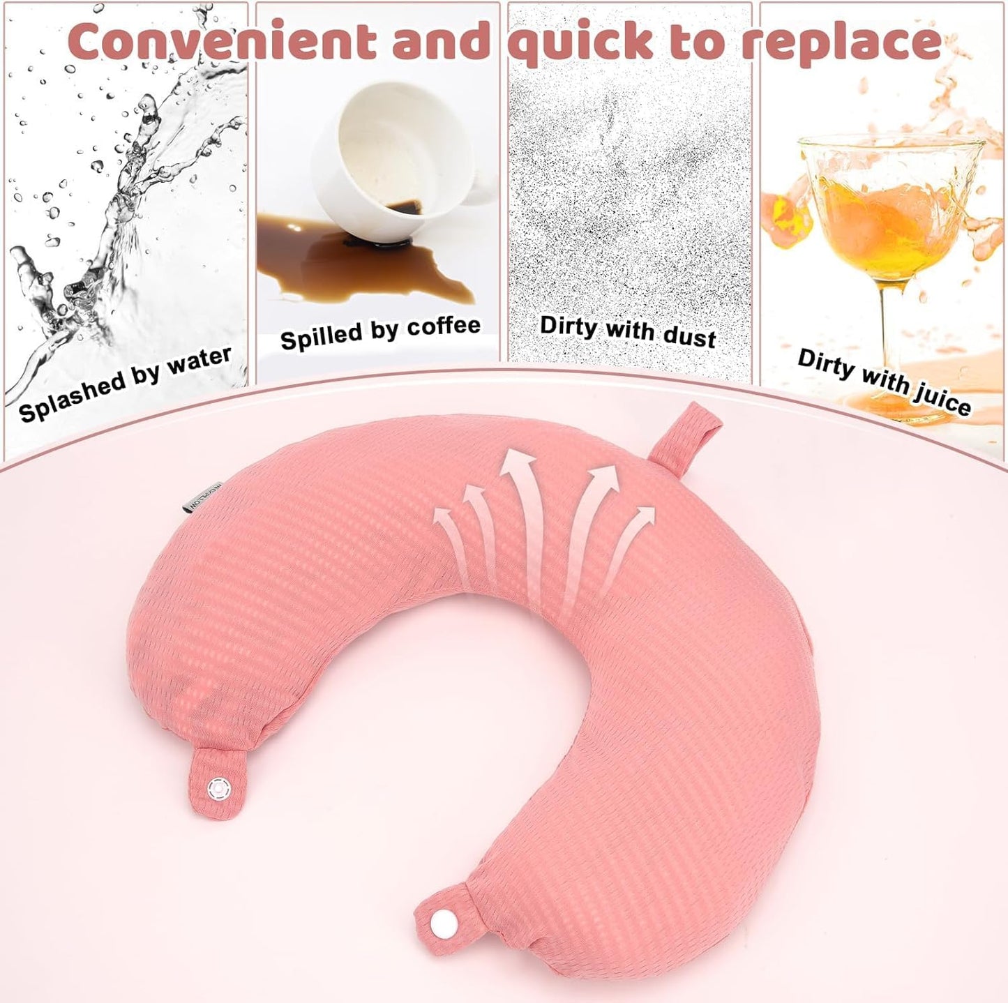 Travel Neck Pillow Cover U Shape Necks Pillows Case Replacement Covers Soft and Smooth Pink (ONLY Pillow Cover, No Filler)
