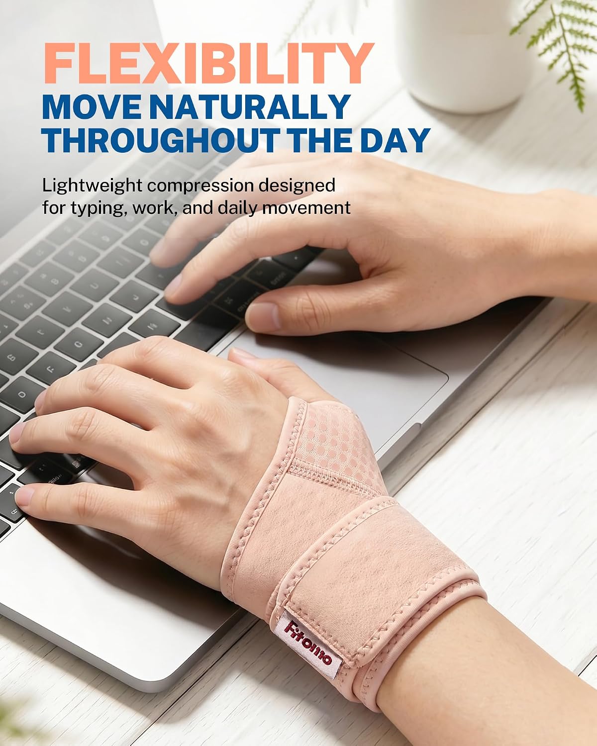 Wrist Brace with Soft-Touch Fabric, Breathable Compression Wrist Support for Daily Wear, Typing & Work, Adjustable Wrist Wrap for Mild Carpal Tunnel, Tendonitis, Arthritis & Sprains, S