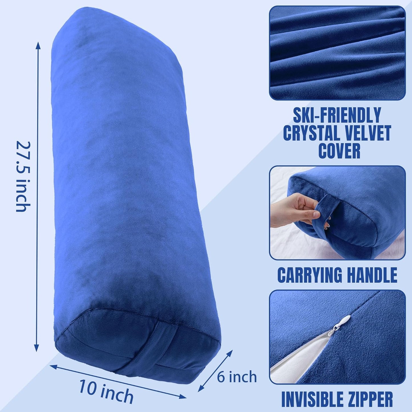 Yoga Bolster Pillow, Rectangular Bolster for Restorative Yoga & Meditation, Professional Meditation Cushion with Carry Handle, 27"X10"X6"