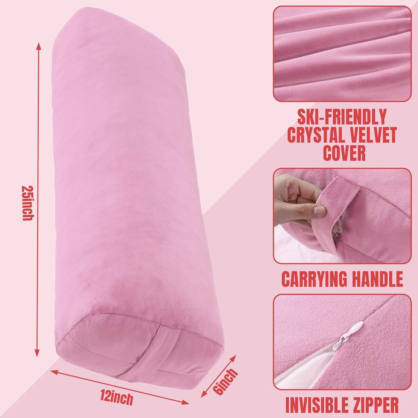 Yoga Bolster Pillow, Rectangular Bolster for Restorative Yoga & Meditation, Professional Meditation Cushion with Carry Handle, 27"X10"X6"