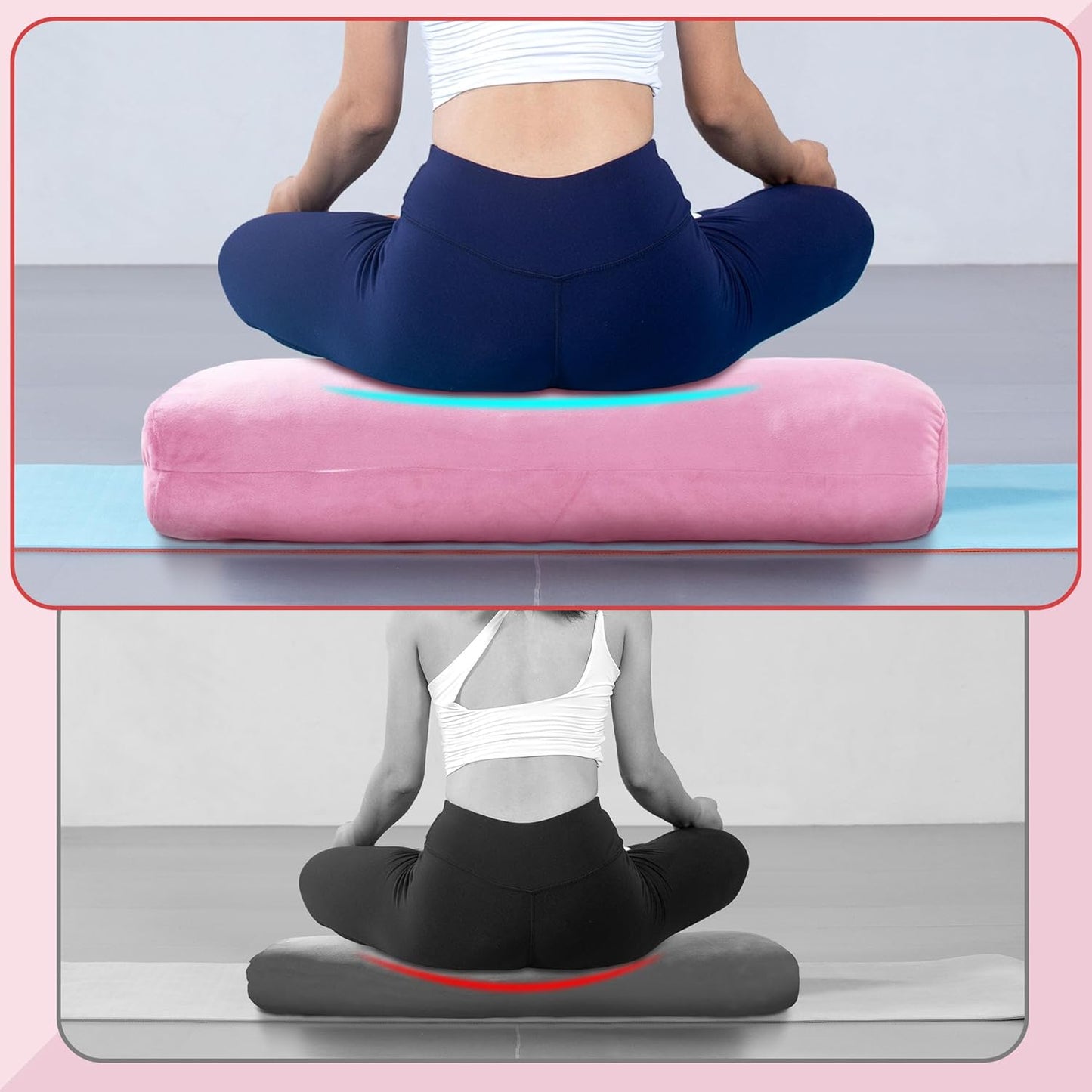 Yoga Bolster Pillow, Rectangular Bolster for Restorative Yoga & Meditation, Professional Meditation Cushion with Carry Handle, 27"X10"X6"