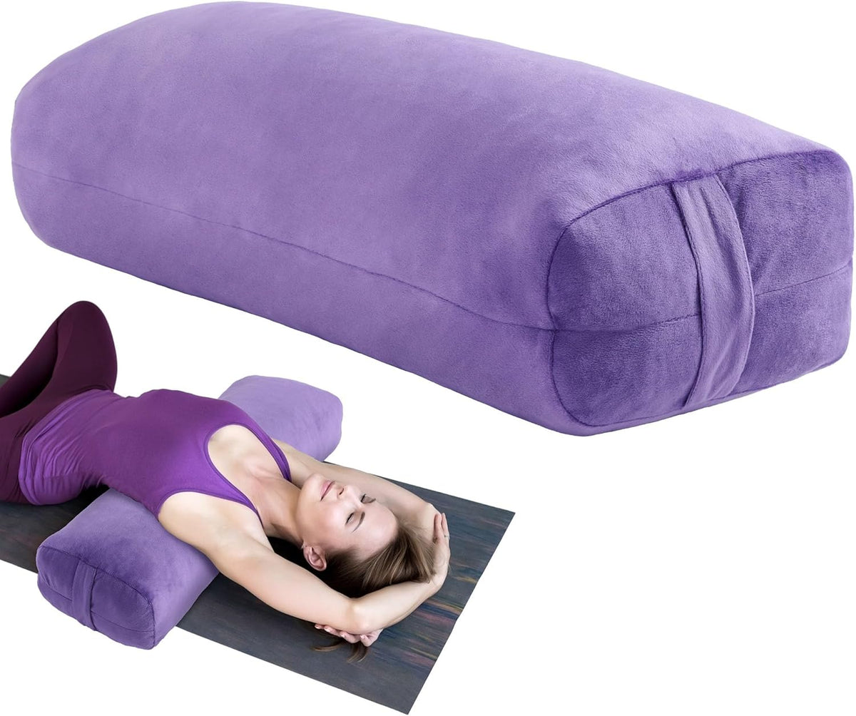Yoga Bolster Pillow, Rectangular Bolster for Restorative Yoga & Meditation, Professional Meditation Cushion with Carry Handle, 27"X10"X6"
