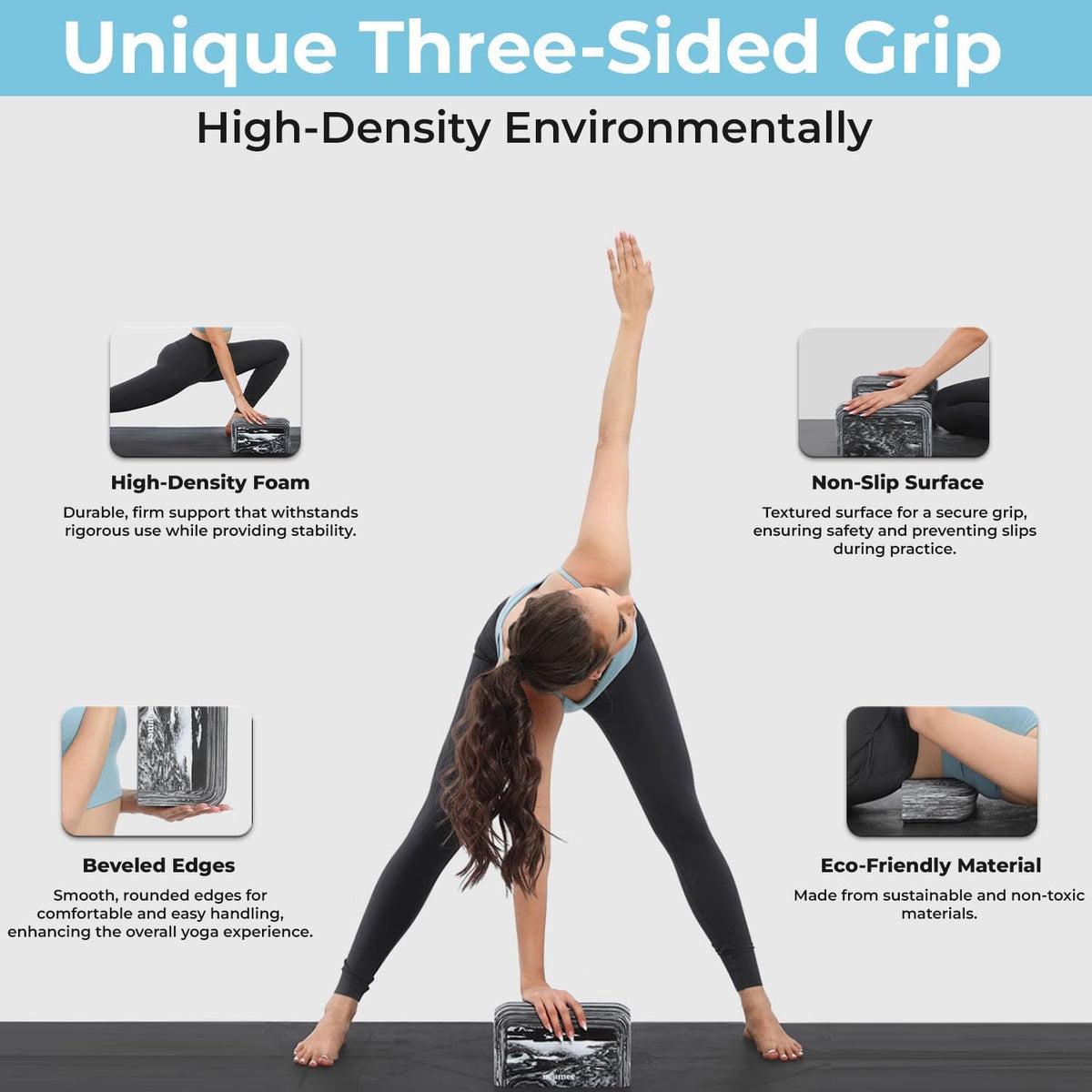 Yoga Block, EVA Foam Yoga Brick with Arc Shape & Non-Slip Grip, Lightweight Portable Yoga Block for Women Men, Ink Painting Design, Yoga Accessories for Poses, Pilates, Meditation, Balance & Stretching