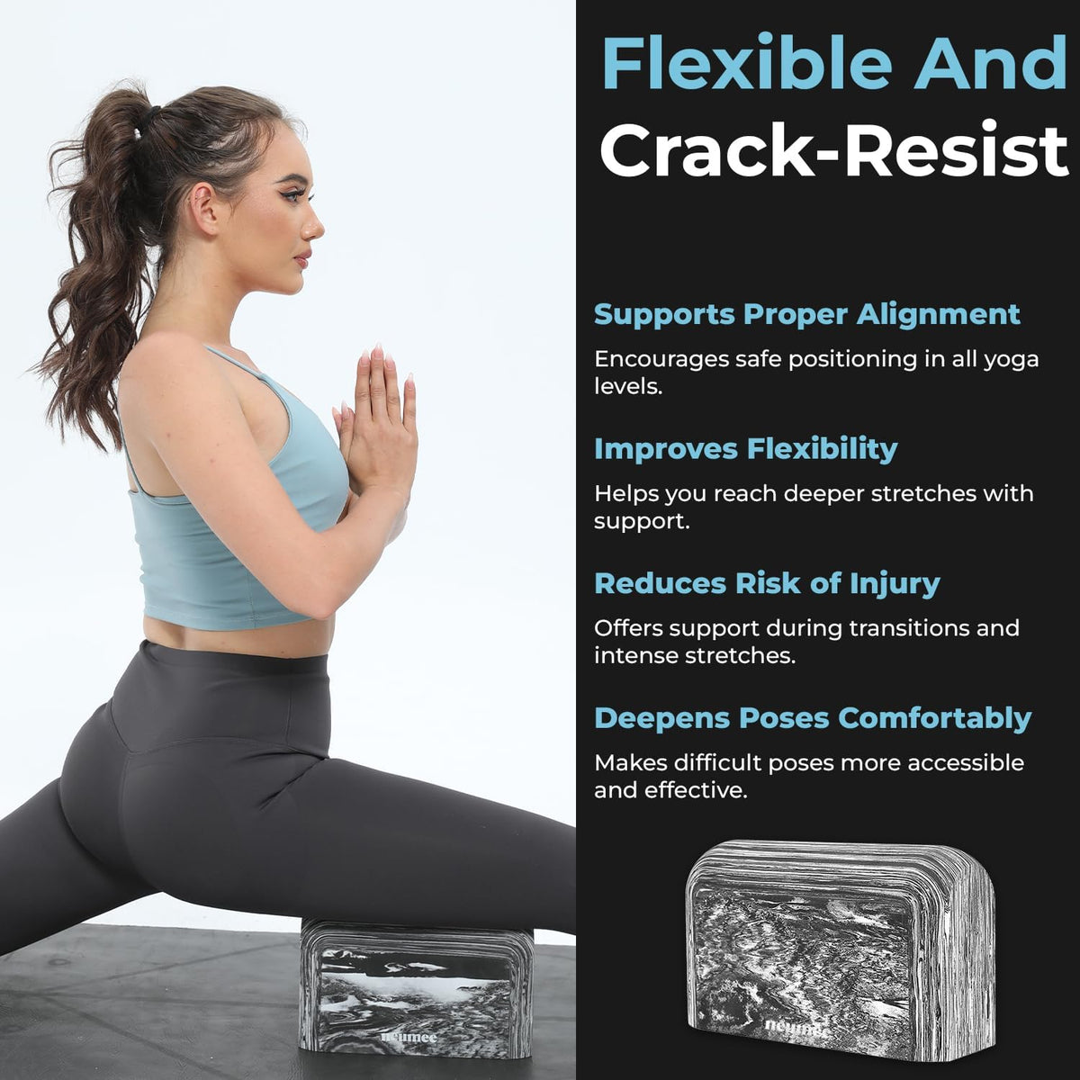 Yoga Block, EVA Foam Yoga Brick with Arc Shape & Non-Slip Grip, Lightweight Portable Yoga Block for Women Men, Ink Painting Design, Yoga Accessories for Poses, Pilates, Meditation, Balance & Stretching