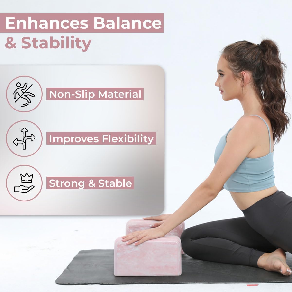 Yoga Block, EVA Foam Yoga Brick with Arc Shape & Non-Slip Grip, Lightweight Portable Yoga Block for Women Men, Ink Painting Design, Yoga Accessories for Poses, Pilates, Meditation, Balance & Stretching