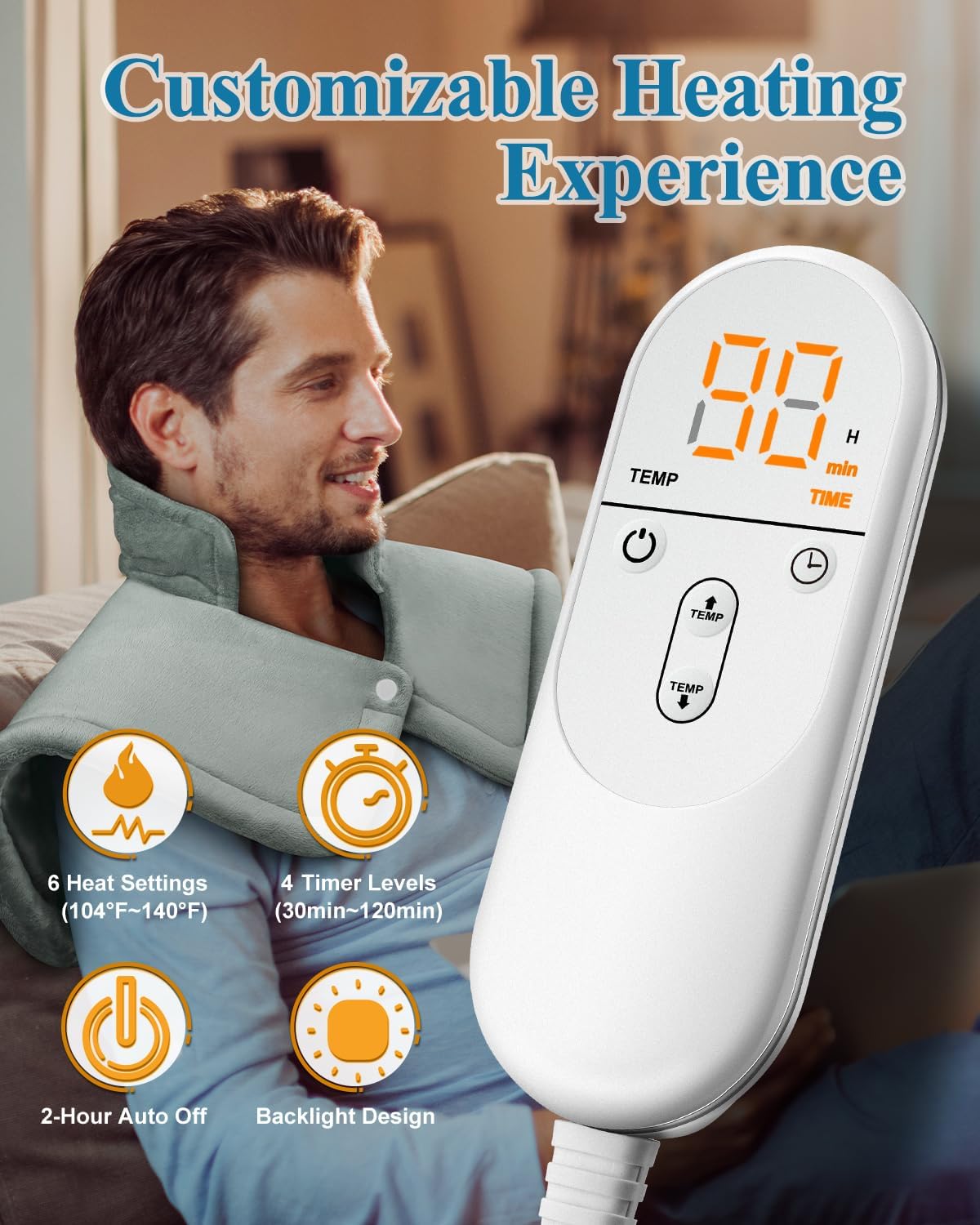 Heating Pad for Neck Shoulders Back, Electric Heat Pads, Weighted Heated Wrap for Daily Relax 6 Heat Settings 4 Auto Timers, Birthday Gifts for Women Men Mom Dad Wife Husband, 17"x23", ETL Certified