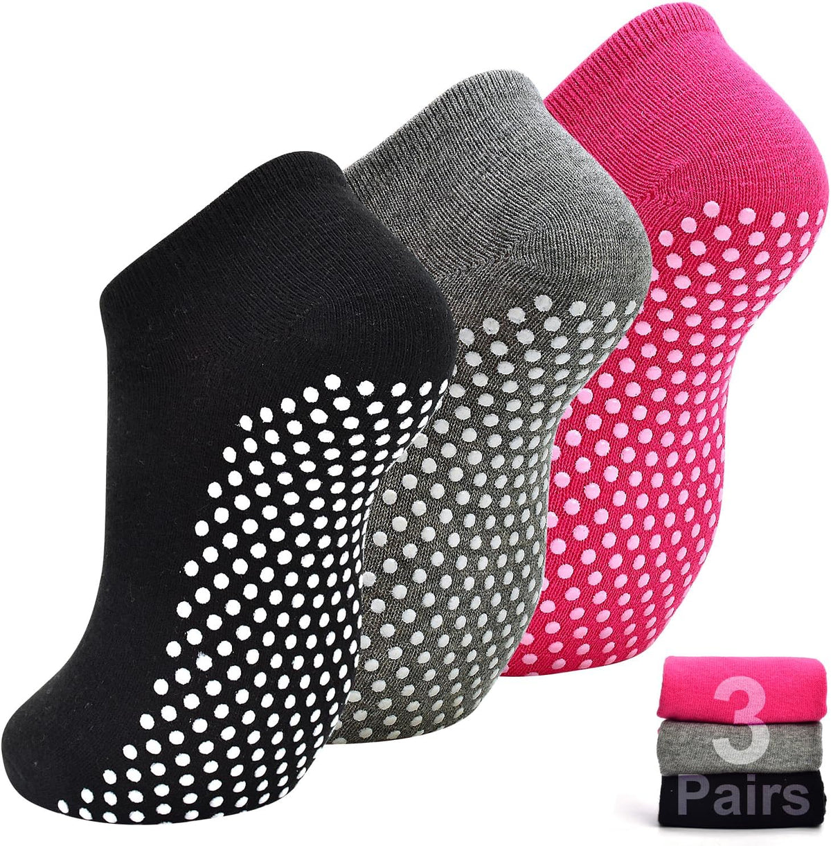 Yoga Grips Non Slip Socks 3 Pairs Pilates Anti Skid Grippers Grippy Ballet Barre Socks for Women