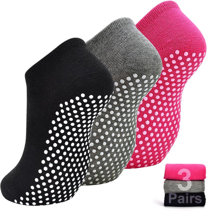Yoga Grips Non Slip Socks 3 Pairs Pilates Anti Skid Grippers Grippy Ballet Barre Socks for Women