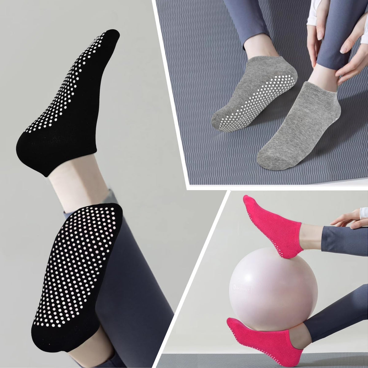 Yoga Grips Non Slip Socks 3 Pairs Pilates Anti Skid Grippers Grippy Ballet Barre Socks for Women