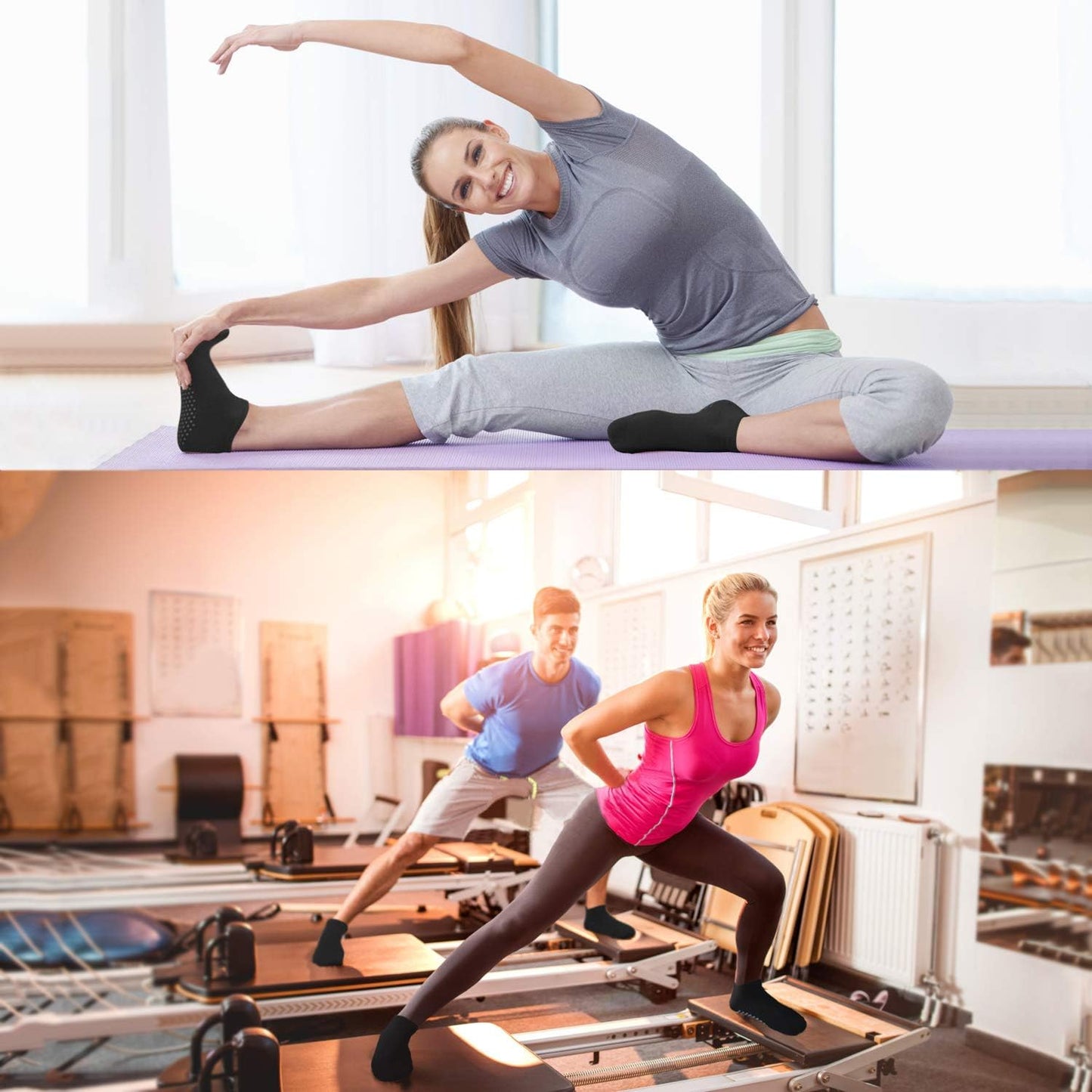 Yoga Grips Non Slip Socks 3 Pairs Pilates Anti Skid Grippers Grippy Ballet Barre Socks for Women