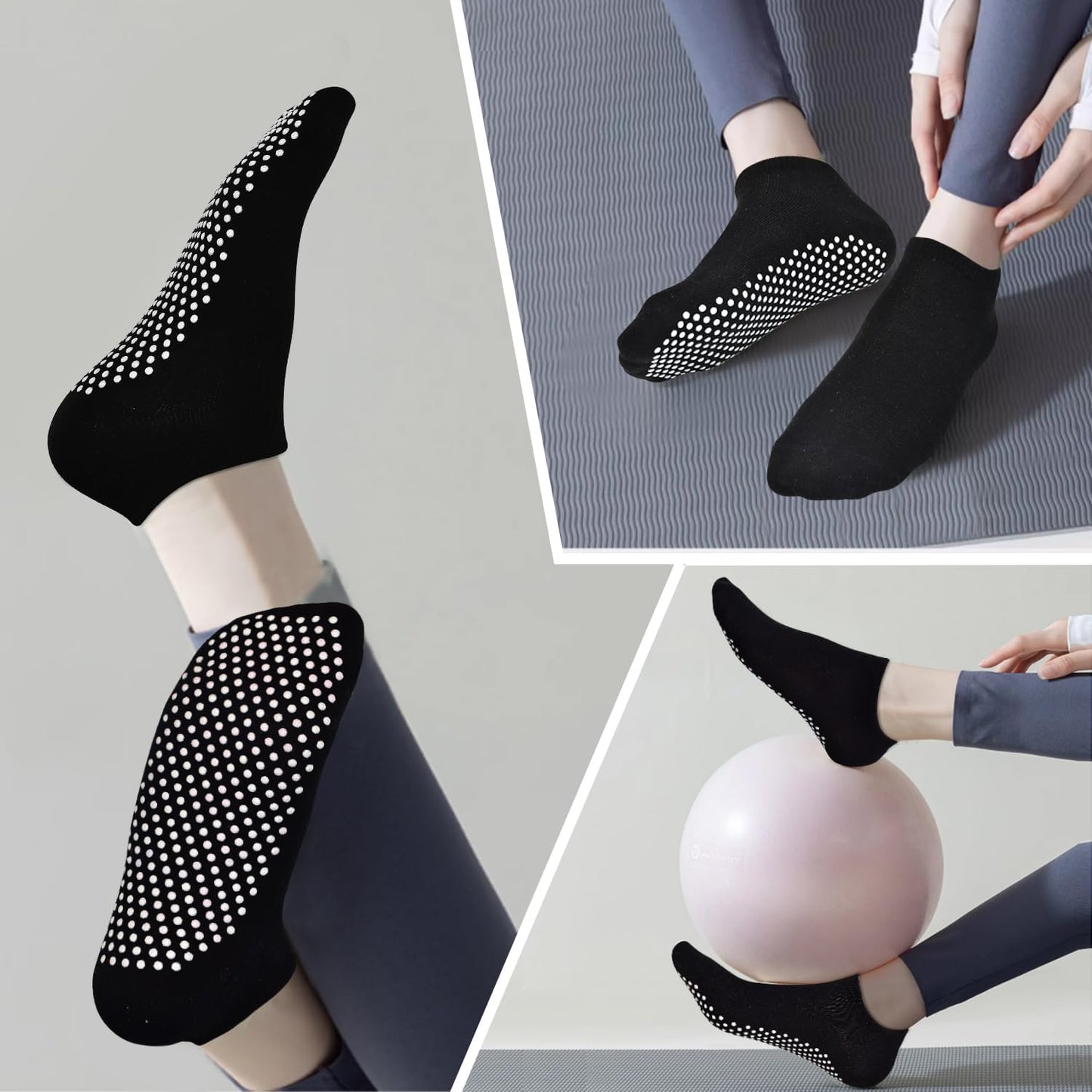 Yoga Grips Non Slip Socks 3 Pairs Pilates Anti Skid Grippers Grippy Ballet Barre Socks for Women
