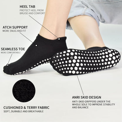 Yoga Grips Non Slip Socks 3 Pairs Pilates Anti Skid Grippers Grippy Ballet Barre Socks for Women