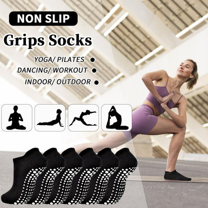 Yoga Grips Non Slip Socks 3 Pairs Pilates Anti Skid Grippers Grippy Ballet Barre Socks for Women