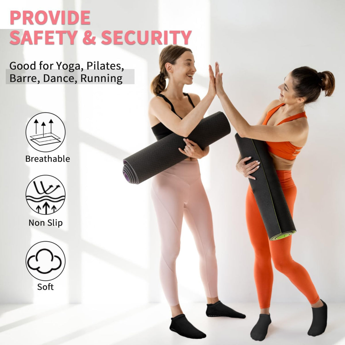 Yoga Grips Non Slip Socks 3 Pairs Pilates Anti Skid Grippers Grippy Ballet Barre Socks for Women