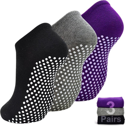 Yoga Grips Non Slip Socks 3 Pairs Pilates Anti Skid Grippers Grippy Ballet Barre Socks for Women