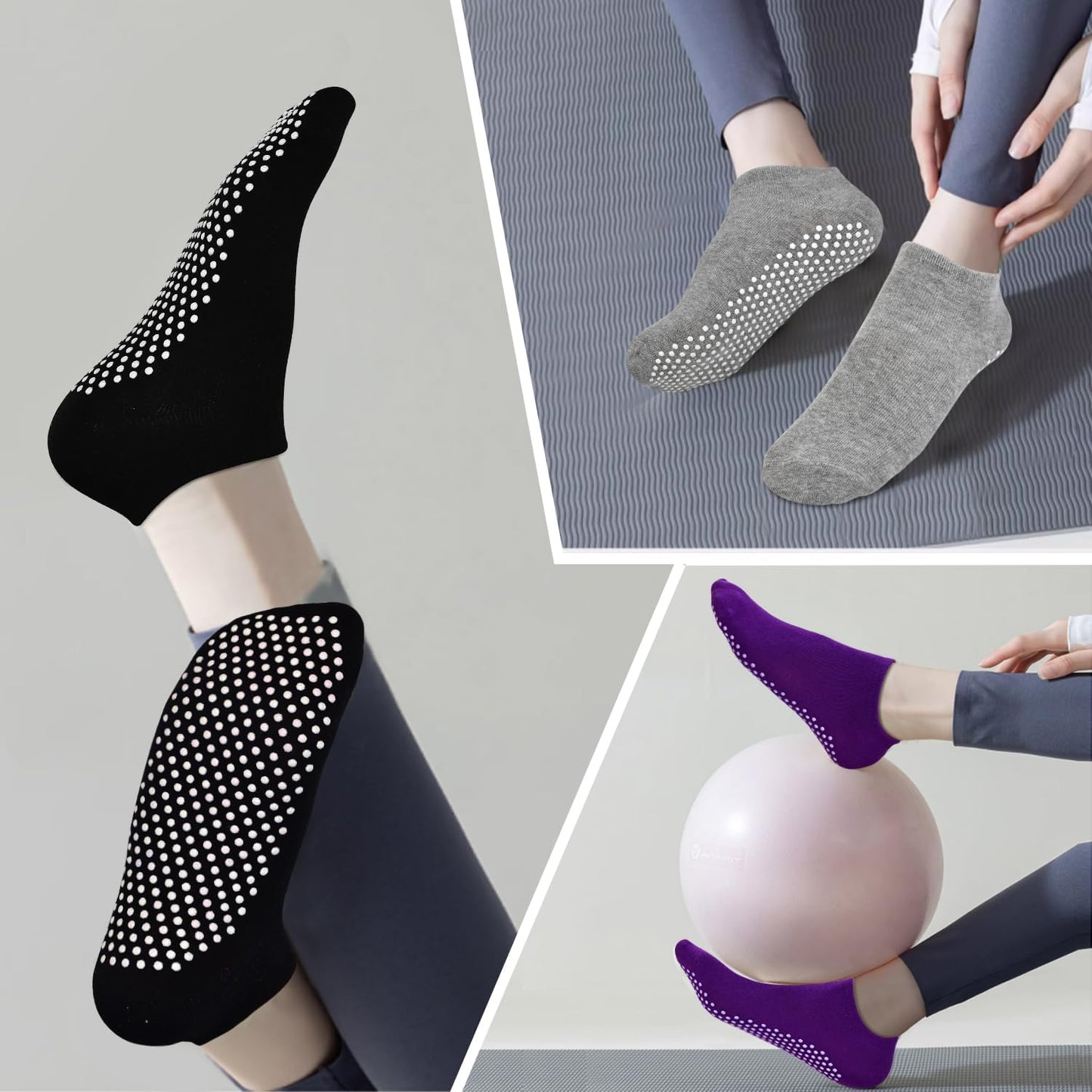 Yoga Grips Non Slip Socks 3 Pairs Pilates Anti Skid Grippers Grippy Ballet Barre Socks for Women