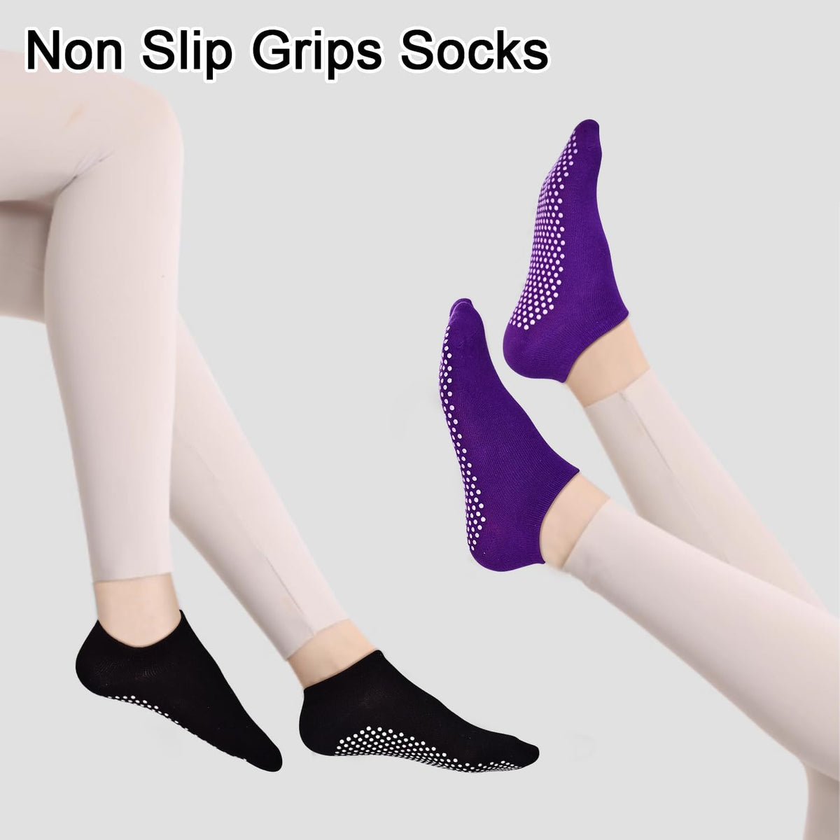 Yoga Grips Non Slip Socks 3 Pairs Pilates Anti Skid Grippers Grippy Ballet Barre Socks for Women