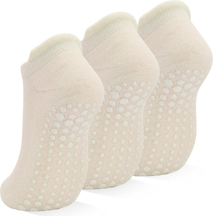 Yoga Grips Non Slip Socks 3 Pairs Pilates Anti Skid Grippers Grippy Ballet Barre Socks for Women