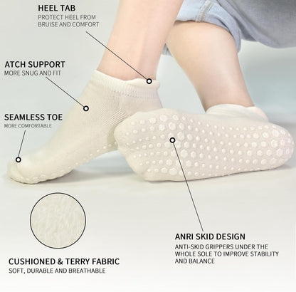 Yoga Grips Non Slip Socks 3 Pairs Pilates Anti Skid Grippers Grippy Ballet Barre Socks for Women