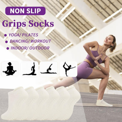 Yoga Grips Non Slip Socks 3 Pairs Pilates Anti Skid Grippers Grippy Ballet Barre Socks for Women