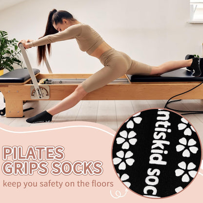 Yoga Grips Non Slip Socks 3 Pairs Pilates Anti Skid Grippers Grippy Ballet Barre Socks for Women