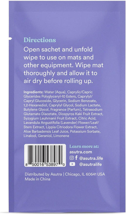 ASUTRA Yoga Mat Wipes (Lovely Lavender), Individually Wrapped Wipes 1 Box (30 Wipes)- No Slippery Residue, Deep-Cleansing for Fitness Gear & Gym Equipment