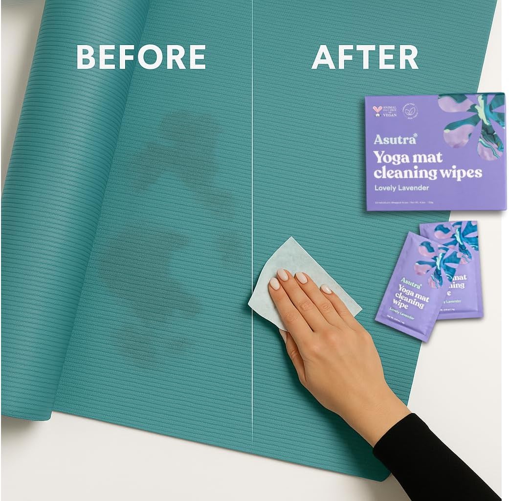 ASUTRA Yoga Mat Wipes (Lovely Lavender), Individually Wrapped Wipes 1 Box (30 Wipes)- No Slippery Residue, Deep-Cleansing for Fitness Gear & Gym Equipment