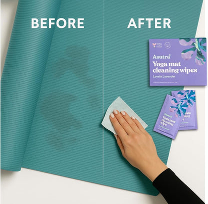 ASUTRA Yoga Mat Wipes (Lovely Lavender), Individually Wrapped Wipes 1 Box (30 Wipes)- No Slippery Residue, Deep-Cleansing for Fitness Gear & Gym Equipment