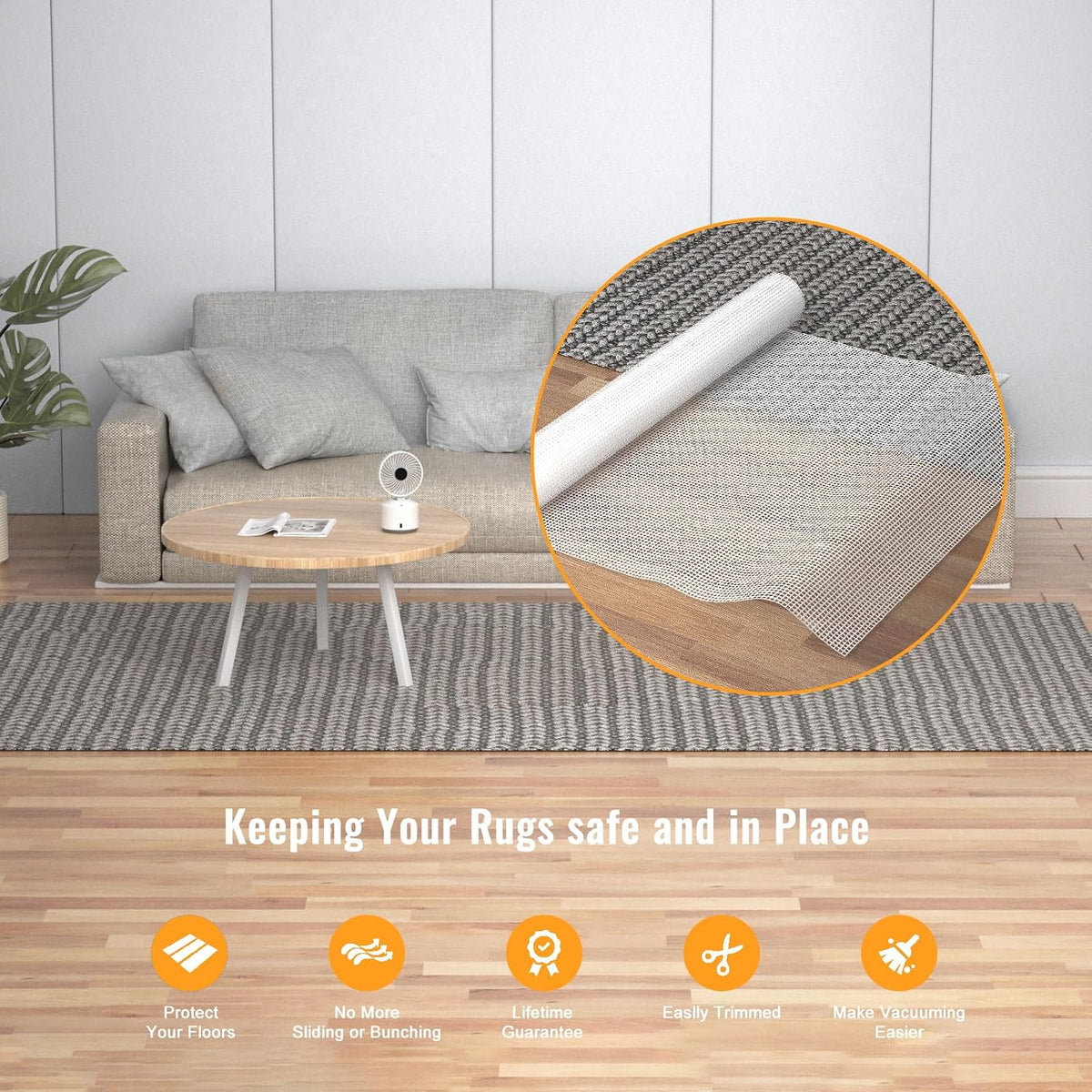 Silicone Non Slip Rug Pad, Anti Skid Thick Area Rug Pad Gripper, Under Carpet Rug Mats for Hardwood Surface Floors, Keep Rugs in Place-2x3 Ft
