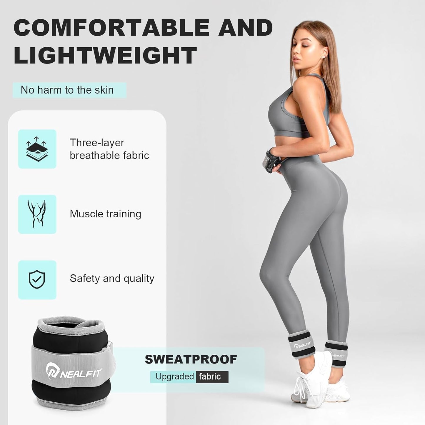 Ankle Wrist Weights, Adjustable Arm Leg Weights for Women Men, Secure Fit Non-Slip Exercise Weights for Home Workout, Running, Walking, Aerobics, Physical Therapy