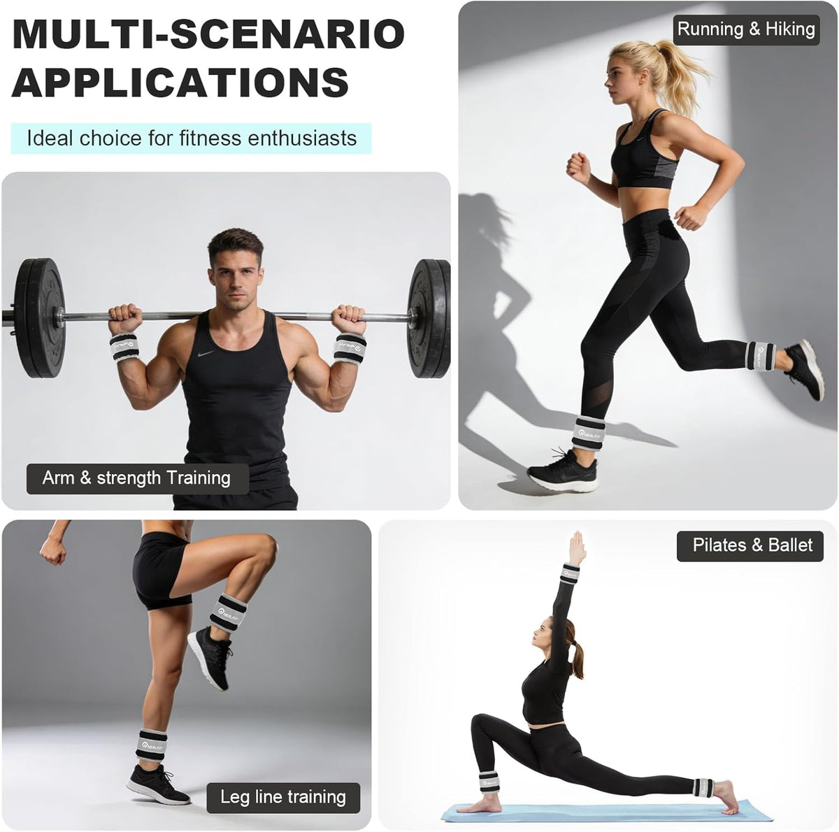 Ankle Wrist Weights, Adjustable Arm Leg Weights for Women Men, Secure Fit Non-Slip Exercise Weights for Home Workout, Running, Walking, Aerobics, Physical Therapy