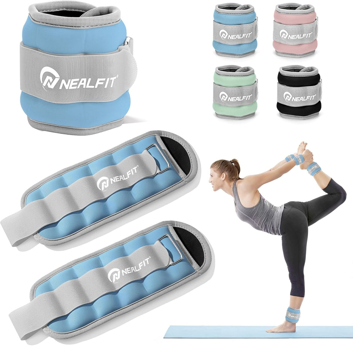 Ankle Wrist Weights, Adjustable Arm Leg Weights for Women Men, Secure Fit Non-Slip Exercise Weights for Home Workout, Running, Walking, Aerobics, Physical Therapy