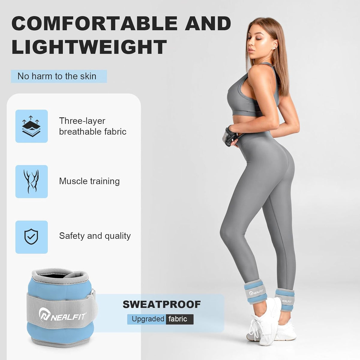 Ankle Wrist Weights, Adjustable Arm Leg Weights for Women Men, Secure Fit Non-Slip Exercise Weights for Home Workout, Running, Walking, Aerobics, Physical Therapy